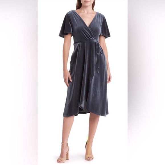 Vince Camuto Gray Velvet Wrap Dress - Picture 1 of 6
